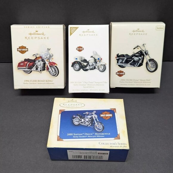 HALLMARK Keepsake Ornament Christmas HARLEY DAVIDSON MOTORCYCLE Lot of 4 NIB - Picture 1 of 6